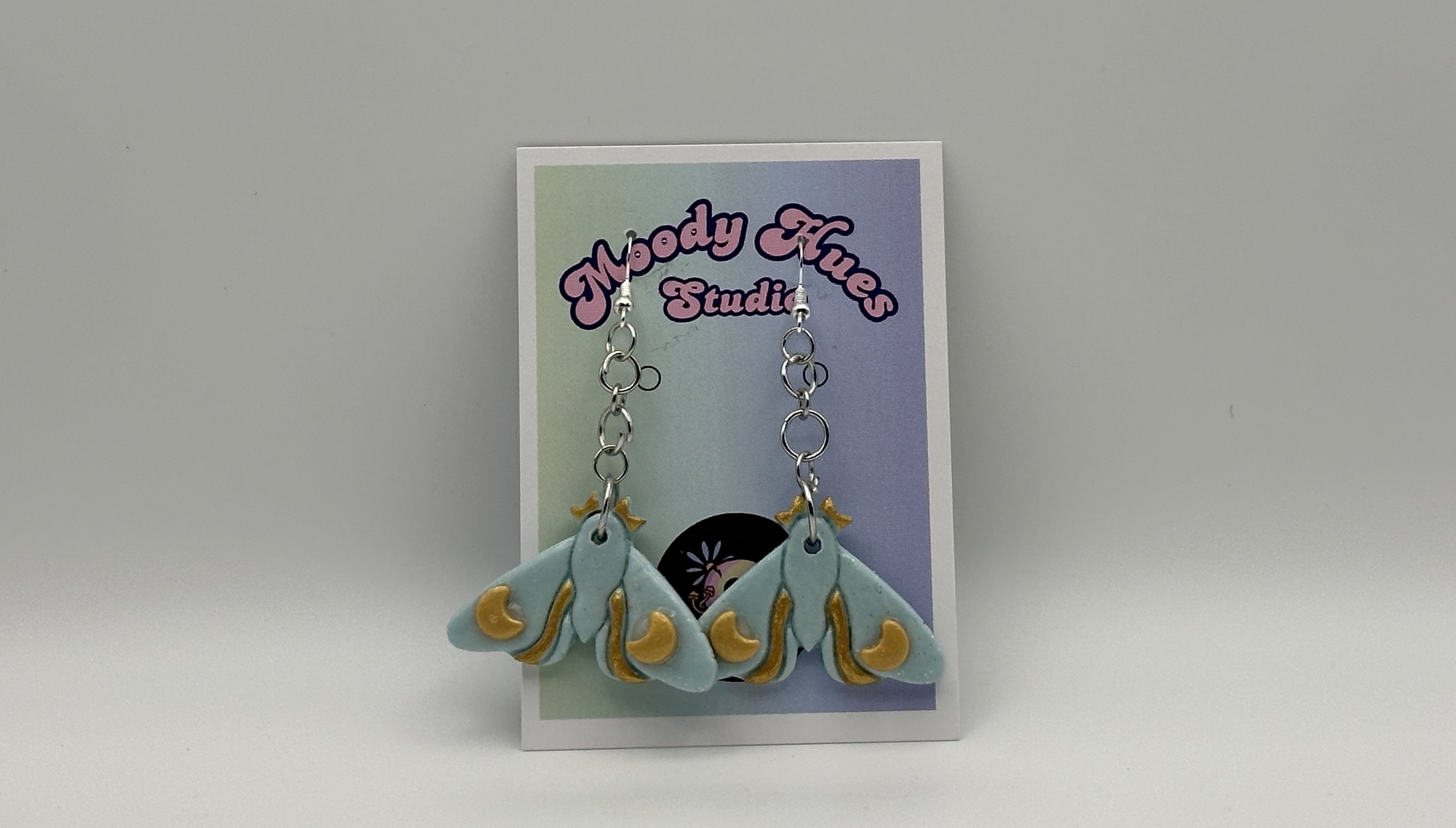Moon Moth Earrings - Light Blue
