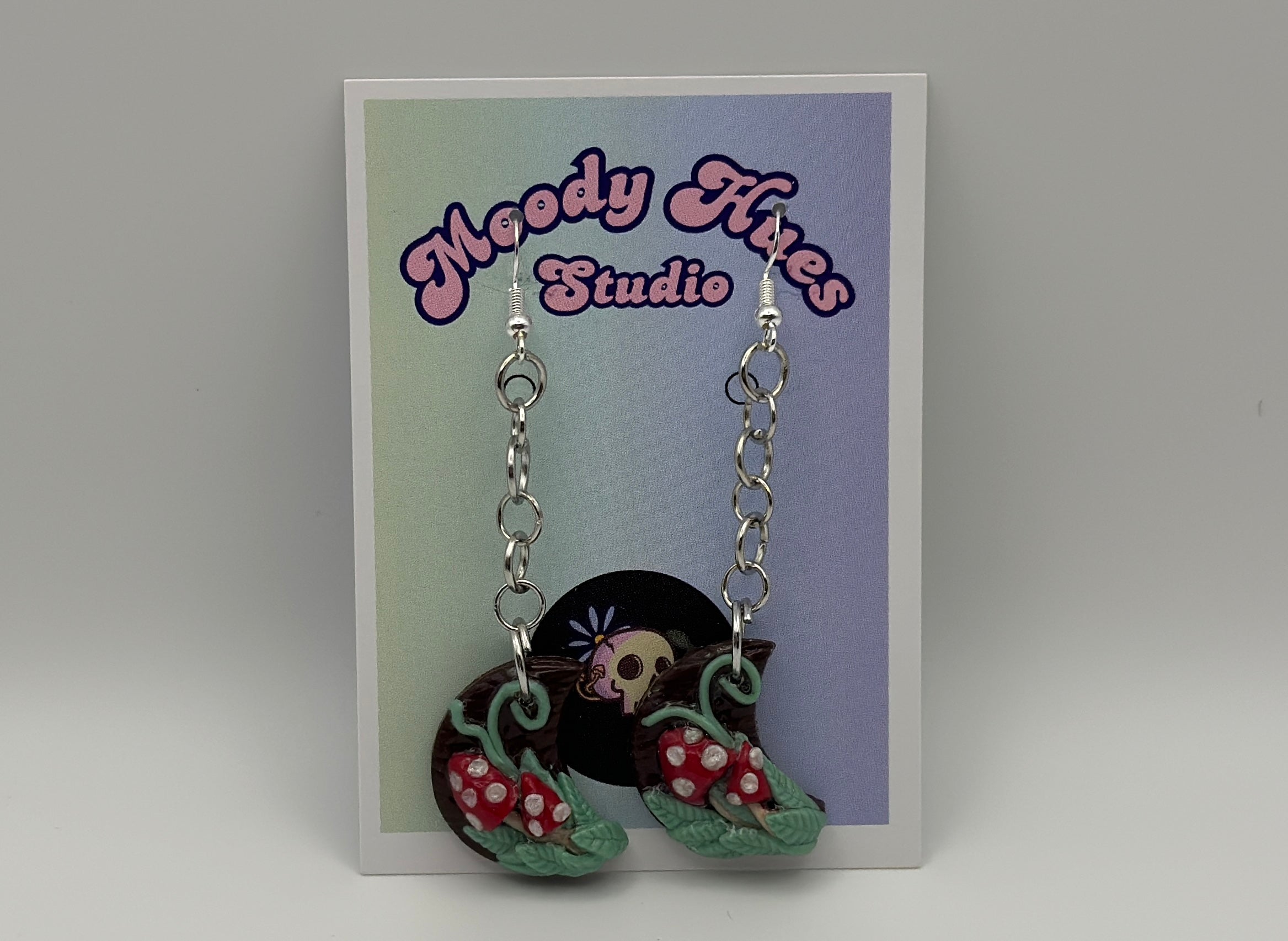 Cottagecore Moon Mushroom Earrings