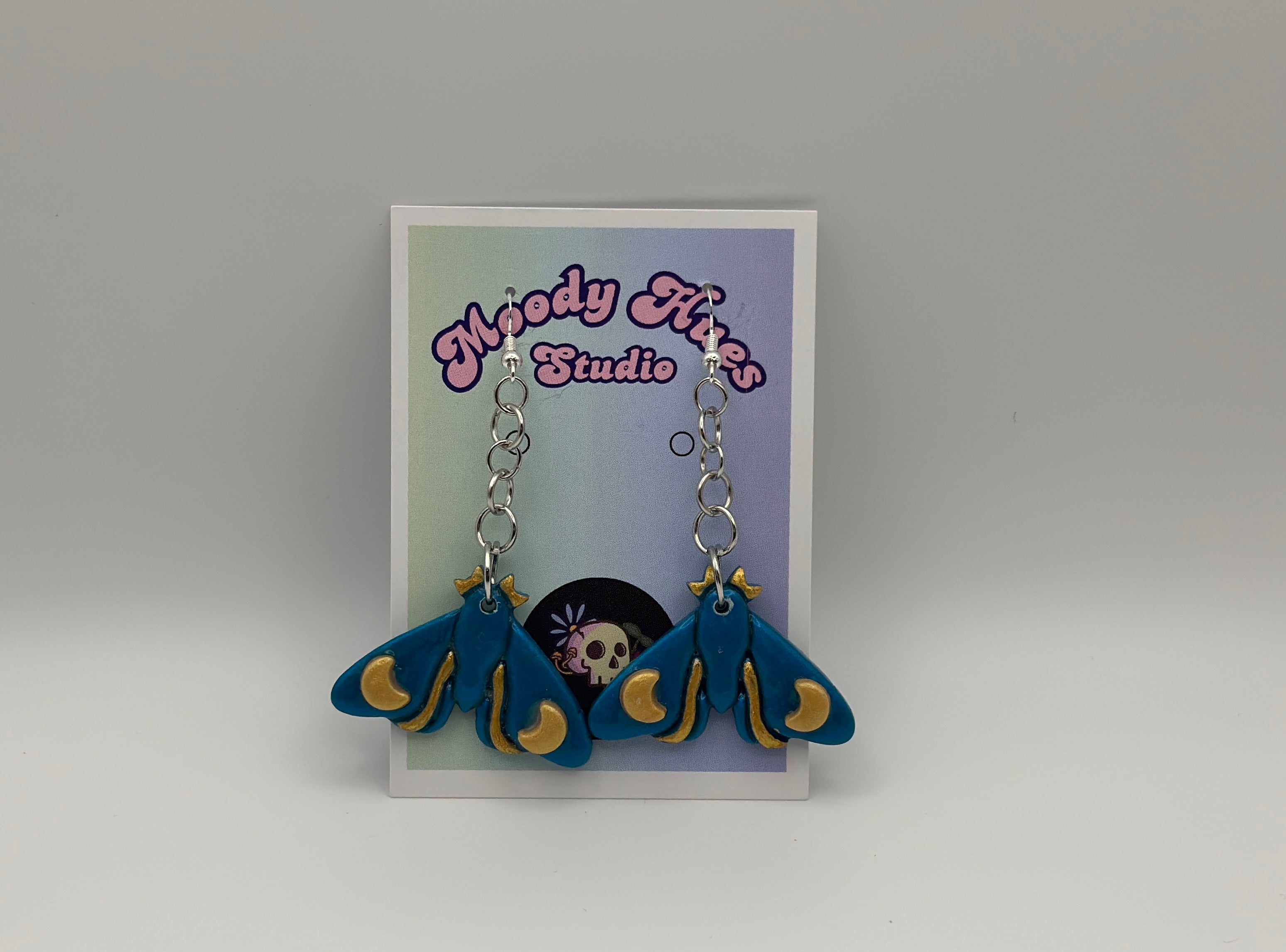 Moth Earrings - Ocean Blue & Gold